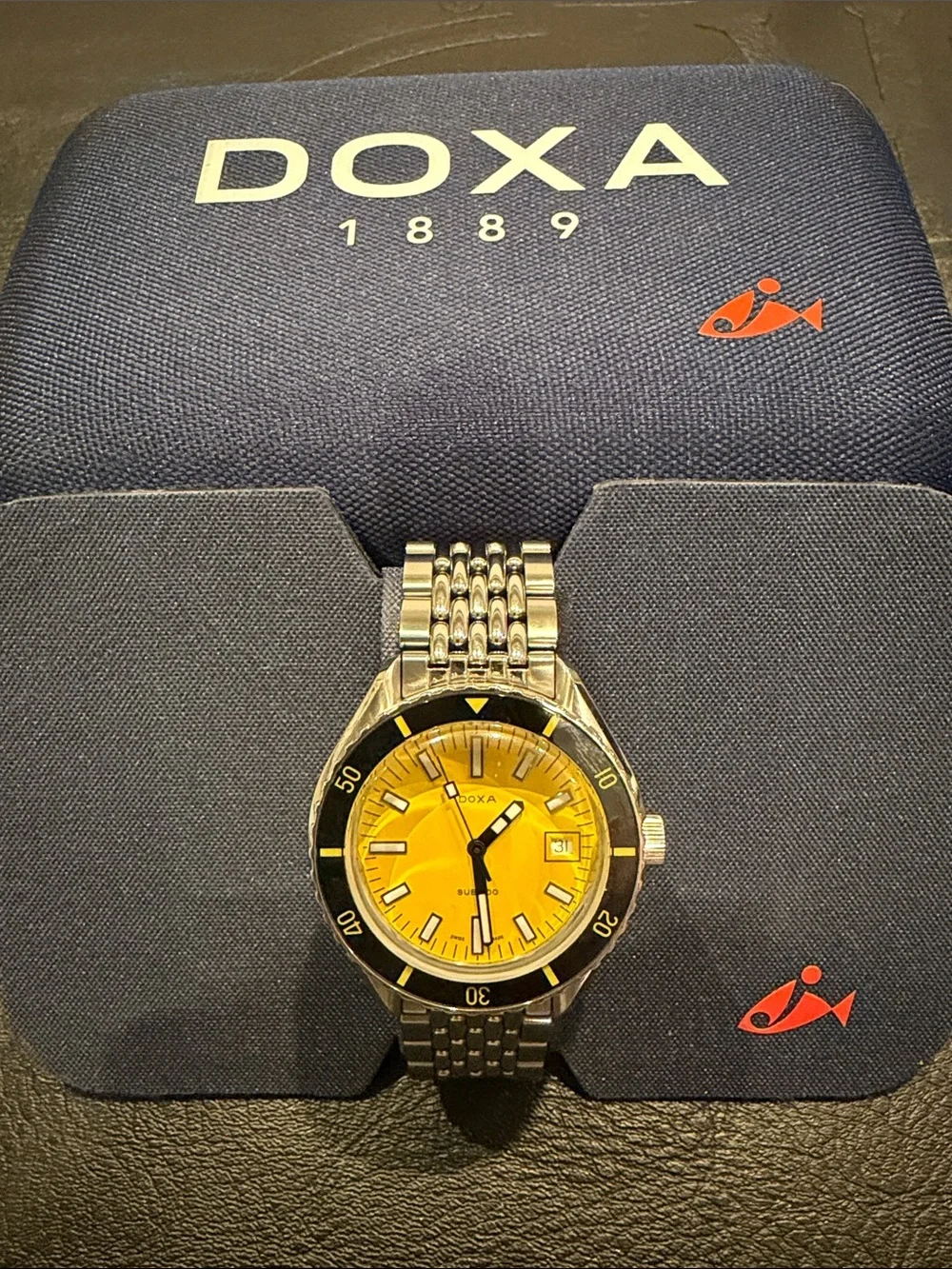 DOXA Watch Sub 200 Divingstar 42mm Yellow Dial on Beads of Rice Bracelet